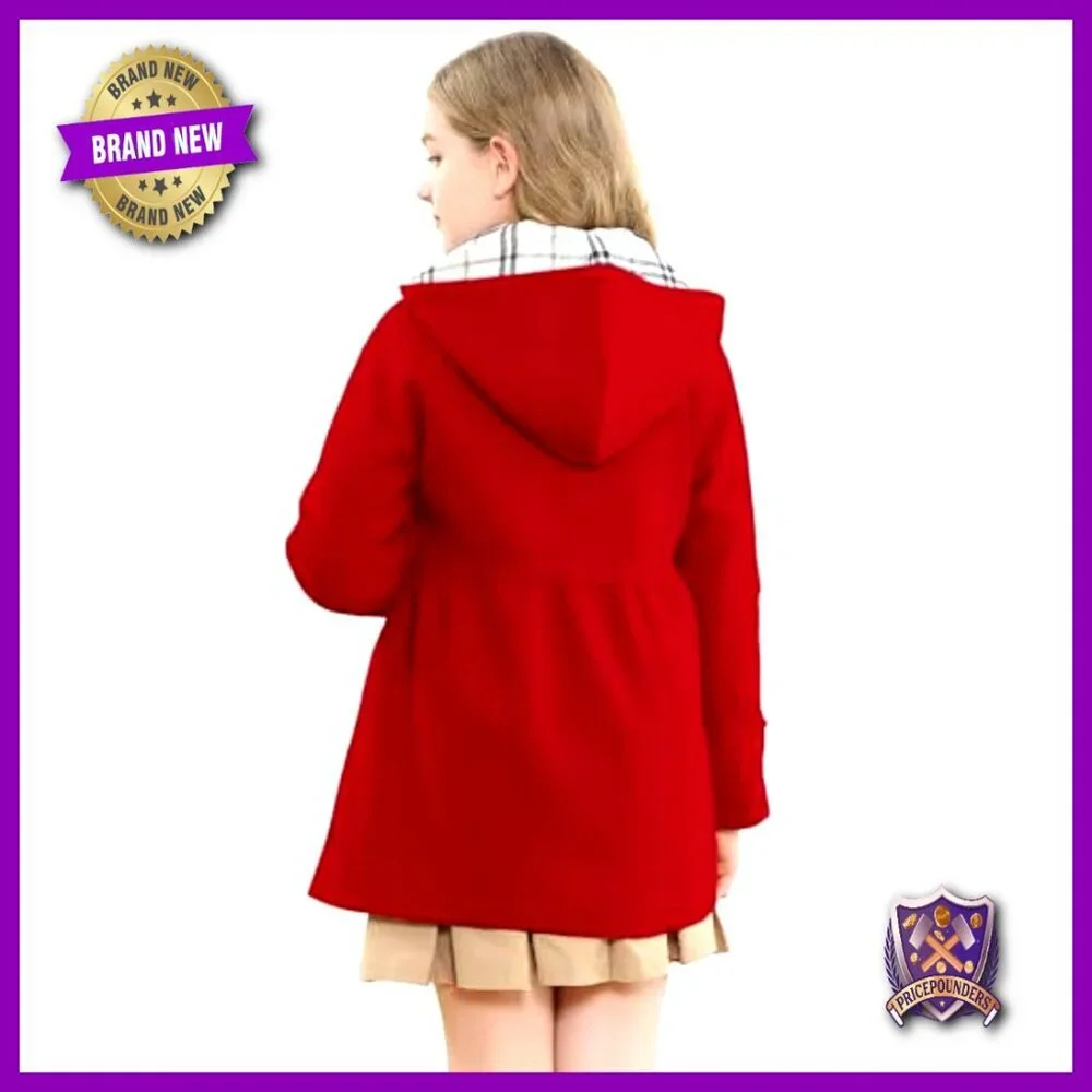 Girls Wool Blend Hooded Peacoat Classic Chic Outerwear Fall Winter Cozy